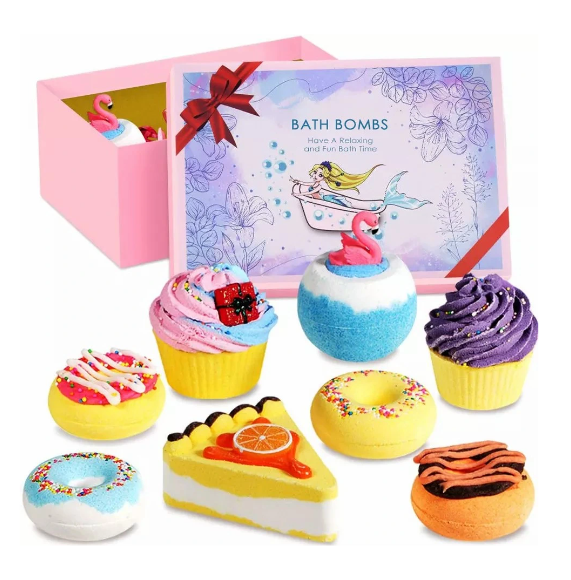 Conjuntos de regalo de bombas de baño con forma de cupcake y donut personalizables al por mayor