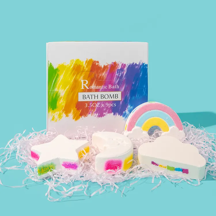 Venta al por mayor Juego de regalo de bomba de baño de arco iris personalizable para spa y baño