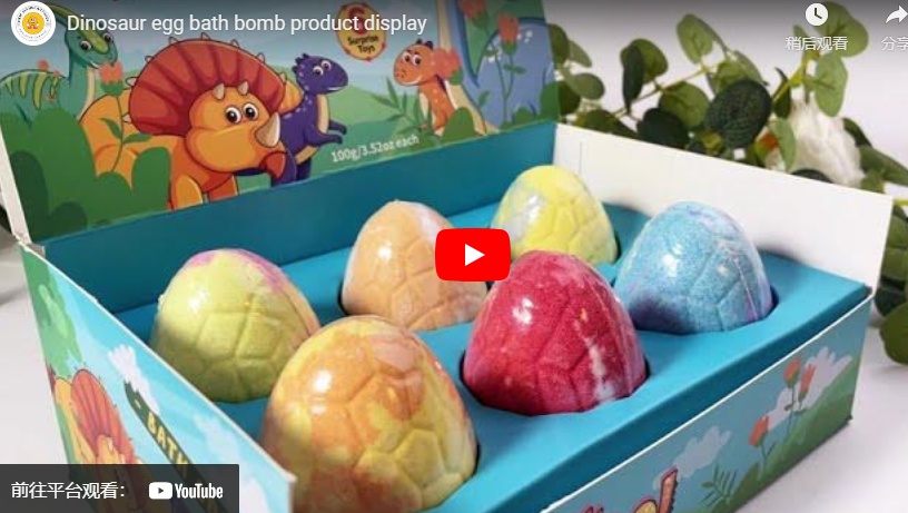 Exhibición de productos de bombas de baño de huevos de dinosaurio